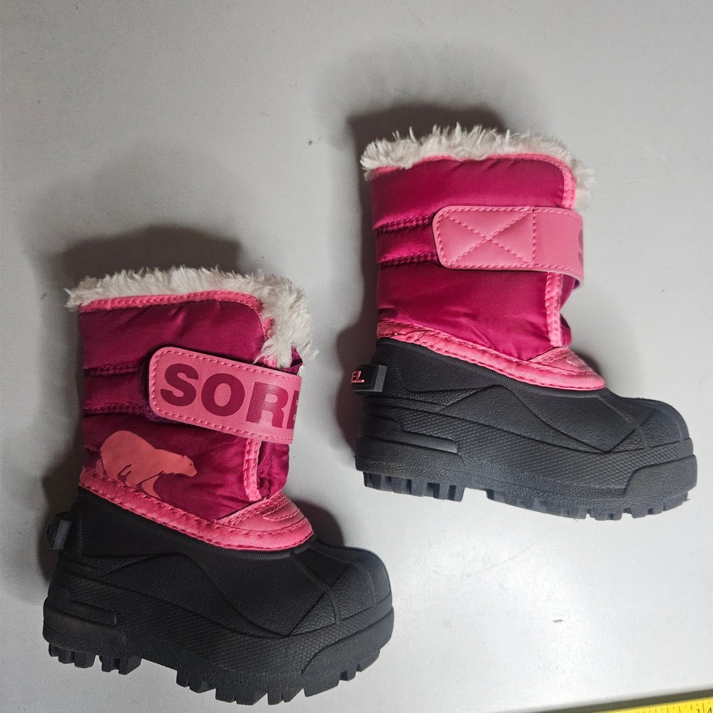 Sorel Toddler Girls‎ Snow Commander Boots Pink Black Winter Snow Size 5